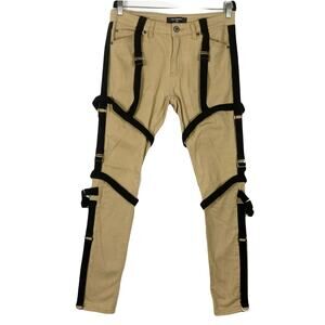 SERENEDE Pants Men 32 Tan Black Straps Cotton Los Angeles Chino